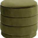 15" Round Velvet Storage Ottoman with Tray | Upholstered Folding Foot Rest Vanity Stool, Multifunctional Coffee Table for Living Room Bedroom Dorm, 15.4"D x 15.4"W x 14.6"H