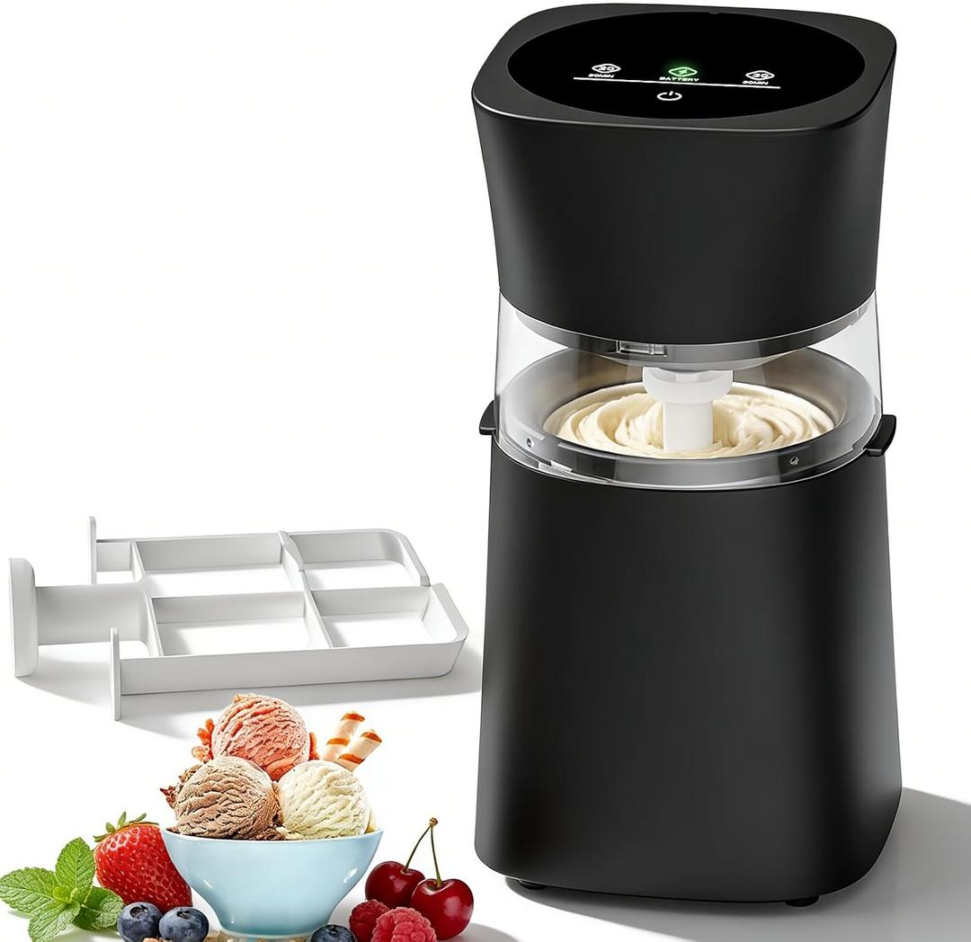 Ice Cream Maker Machine with Pre-Freeze Bowl, Rechargeable Homemade Ice Cream Maker, 20/30 Min Electric Small Ice Cream Machine for Gelato, Frozen Yogurt