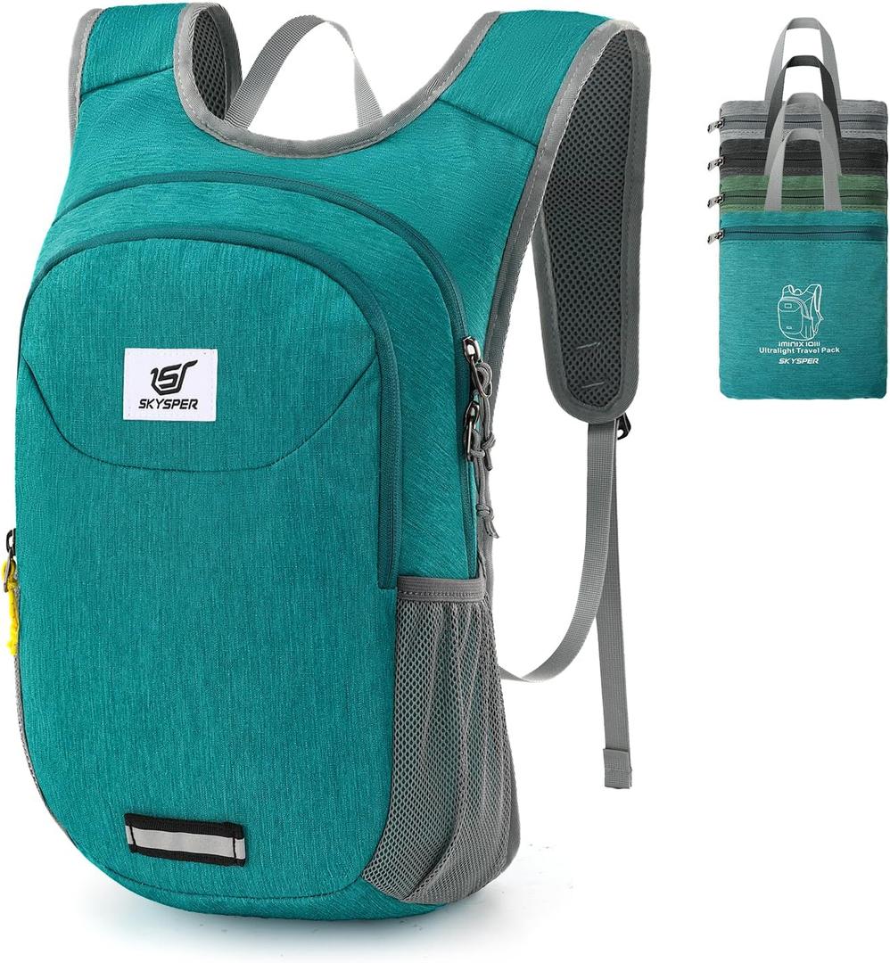SKYSPER Small Hiking Backpack 10L Packable Lightweight Back Pack Foldable Travel Daypack for Women Men (Cyan)
