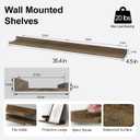 Floating Shelves for Wall Decor, Long Wall Mounted Storage Shelf for Bedroom, Living Room, Bathroom, Kitchen, Nursery, Rustic Display Picture Ledge Shelf with Lip Set of 2-36 Inches, Brown, 35.4in