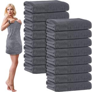 16 Pack Microfiber Bath Towels Bulk 27'' x 60'' Oversized Size Bath Towel Highly Absorbent Extra Large Soft Drying for Shower Beach Winter Salon Sport Gym Party (Stripe,Deep Grey)