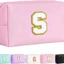 Makeup Bag for Women,Travel Makeup Bag Waterproof Cosmetic Toiletry Bag,Personalized Lettered Embroidered Zippered Cosmetic Pouch, Cute Makeup Bags Gift for Women Girls, Pink