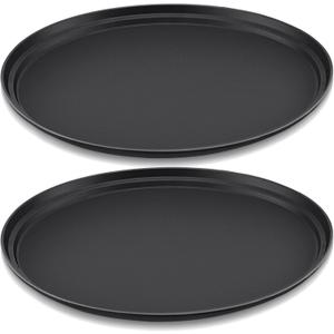 FillTouch 2 Pcs Restaurant Serving Trays PP Plastic Non Slip Rubber Lined Large Oval Tray for Kitchen Dining Room Cafeterias Fast Food Service (25 x 20 Inch,Black)