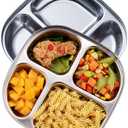 Set of 2 Stainless Steel Dinner Plates 4 Sections Divided Platter Dinner Tray - Lightweight Metal Plate for Adults and Campers, Portion Control Bariatric Weight Loss and Diabetic Diet Plates