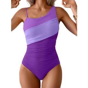 Aidonger One Shoulder One Piece Swimsuit for Women Tummy Control Bathing Suits Color Block Ruched Swim Suit Slimming Swimwear.L Aidonger One Shoulder One Piece Swimsuit for Women Tummy Control Bathing Suits Color Block Ruched Swim Suit Slimming Swimwear.L