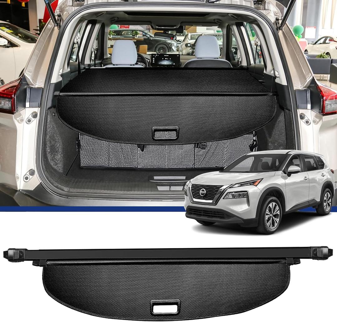 GZSH Cargo Cover for Nissan Rogue 2021 2022 2023 2024 2025 Carbon Fiber Black Cargo Cover Perfect for Nissan Rogue Trunk Cover Retractable Cargo Shade |Protect Your Cargo||Protect Privacy|