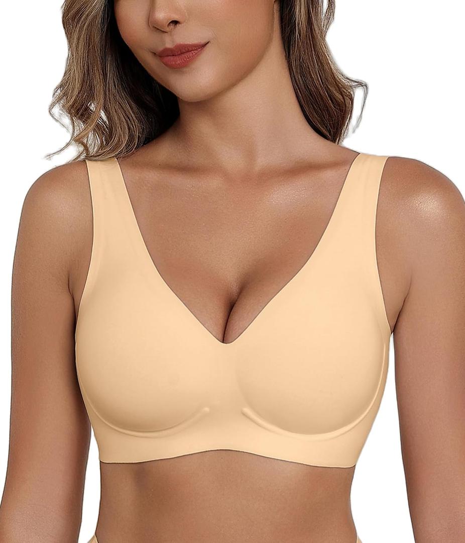 Avidlove Wireless Bras for Women Seamless Jelly Full Coverage Bralette (Beige, L)