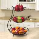 Spectrum Yumi 3 Tier Fruit Basket Server Kitchen Organizer for Fruit Produce Bread Snack & More, Heavy Duty Steel Three Wire Basket Fruit Stand for Kitchen Counter & Dining Table Storage Decor, Black