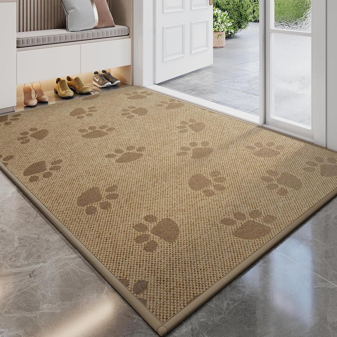 YDKGL Door Mat Indoor Entrance 17"x30", 0.16" Thin Paw Print Low Pile Doormat, Non Slip Welcome Mat, Trap Dirt and Moisture, Easy Clean, Brown