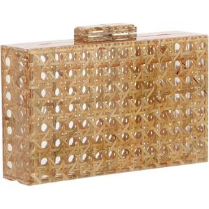 GOKTOW Rattan Acrylic Bag Clutch Purse Evening Bag Woven Handbag Summer Beach Purse (Beige)