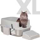 PawsPik Enclosed XL Stainless Steel Litter Box with high wall Sides, Leak-Resistant, Easy Cleaning, with Lid, Step, and Metal Scooper (Light Gray)