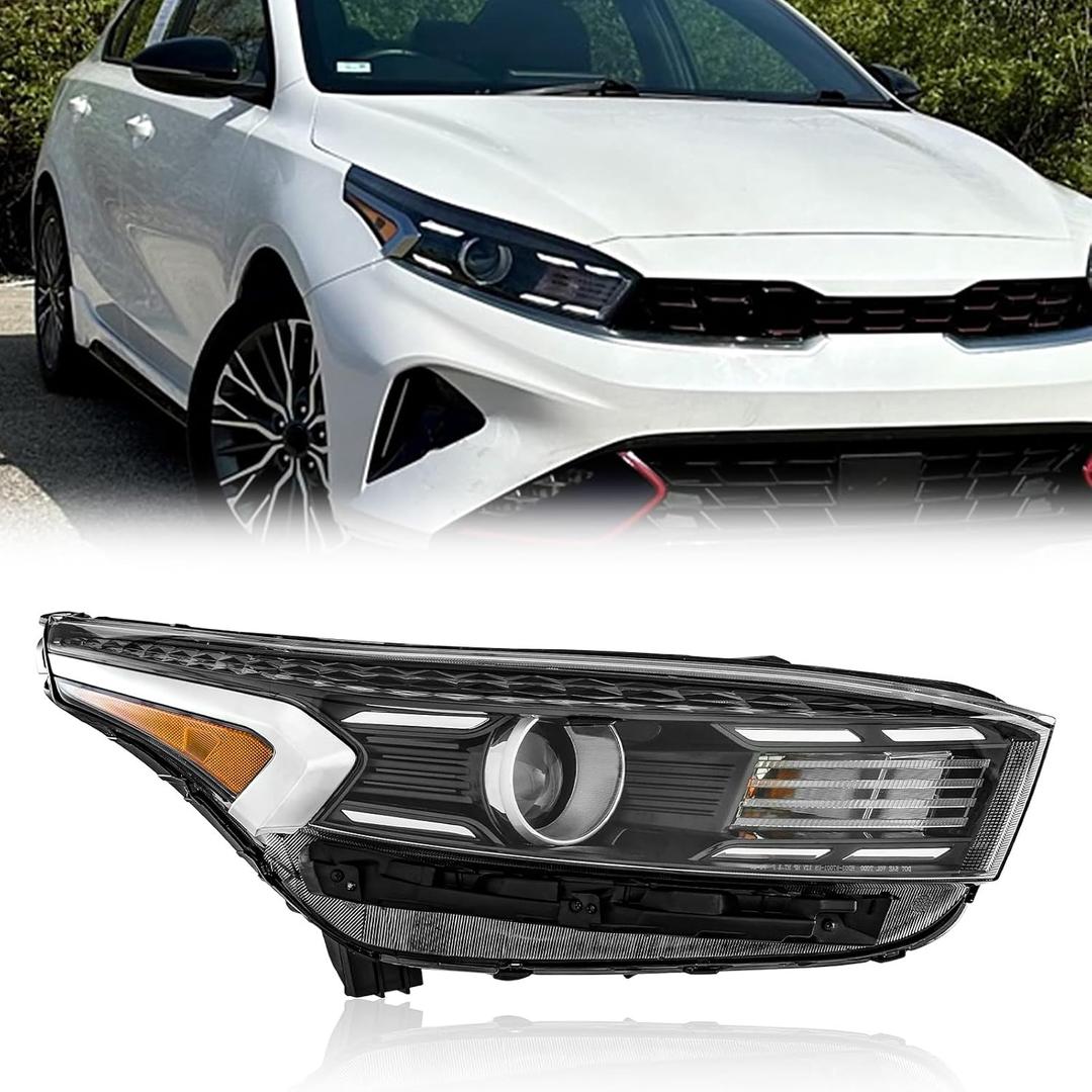 TODO Headlight Assembly Compatible with 2022 2023 2024 Kia Forte FE LX LXS, Halogen Headlamp w/ o LED DRL KI2503254 92102-M7500, Passenger Right Side