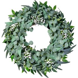 Eucalyptus Wreath for Front Door All Seasons, 20-22" Spring Summer Silk Greenery Wreath for Porch Wall, Artificial Farmhouse Home Decor for Indoor Outdoor