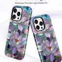 Compatible with MagSafe Flower Phone Case for iPhone 13 Pro, Cute Magnetic Stained Glass Floral Aesthetic Soft Shockproof Protective Phone Cover for Women Girls-Purple Water Lily