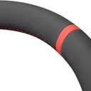MEWANT Stitch On Custom Fit Steering Wheel Cover for GMC | GMC Sierra 1500 Sierra 1500 Limited Sierra 2500 Sierra 3500 Yukon XL / &Red Stripe&Red Stitching Black Genuine Leather