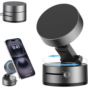 2025 Upgrated Vacuum Suction Magnetic Phone Holder, Retractable Strong Suction Cup Magnetic Hands-Free Car Cellphone Mount Foldable Car Phone Stand for Car/Mirror/Gym(Not Charge Phone)