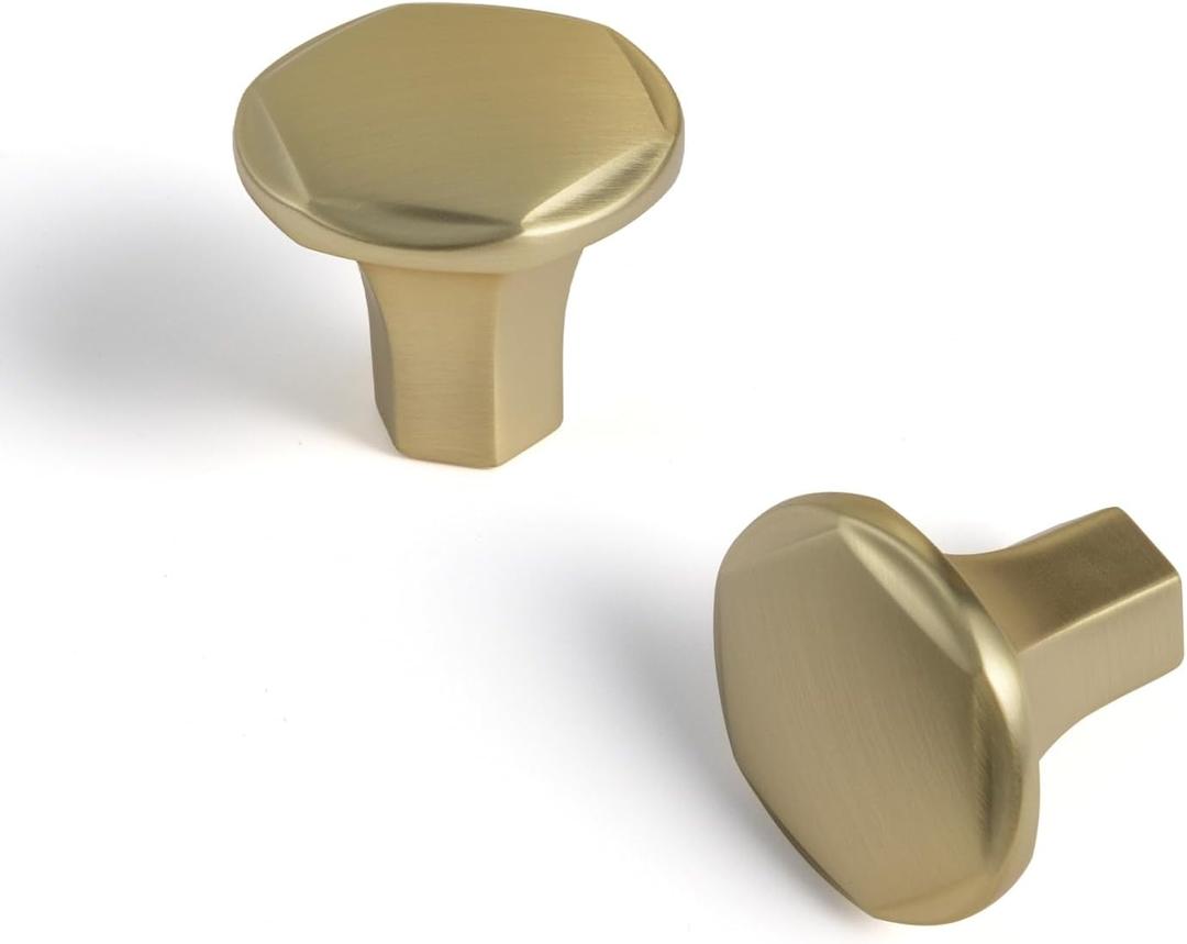 Goo-Ki Brushed Brass Cabinet Knobs, Casual Luxury Solid Zinc Drawer Knobs for Drawer, Cupboard, Wardrobe,6 Pack