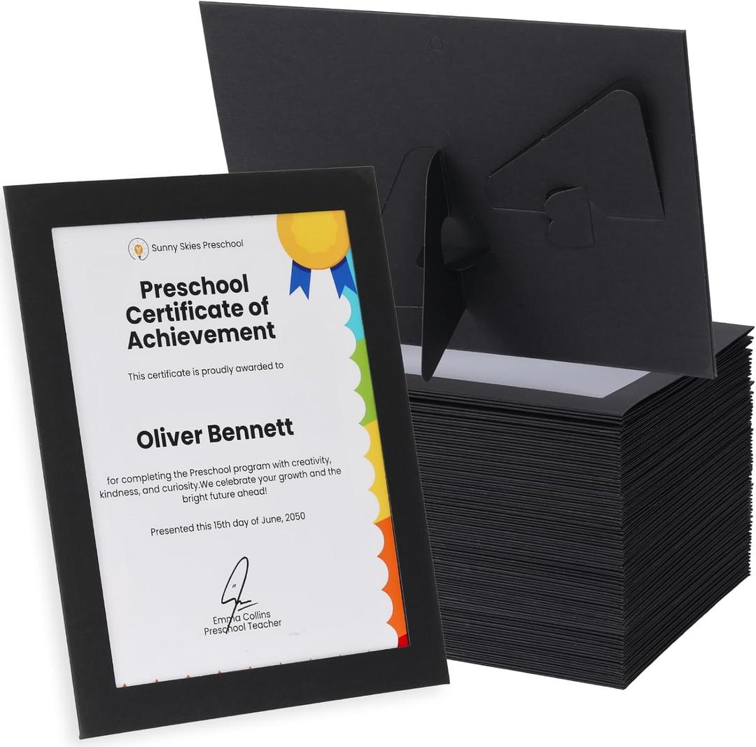 8.5x11 Picture Frame with Clear Window and Easel Back - Cardboard Document Frame for Certificates, Diplomas, Degrees, Awards, and Art Photos - Perfect for Gallery Wall or Desktop Display (10 Count, Black)