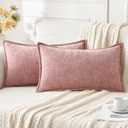 ANRODUO Pack of 2 Pink Chenille Throw Pillow Covers 12x20 Inch Farmhouse Decorative Pillow Covers with Stitched Edge Soft Throw Pillows for Couch Sofa Bed and Living Room Spring Boho Home Decor