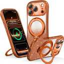 360° Spin Magnetic Stand for iPhone 17 Pro Glitter Case 6.3", Cosmic Orange