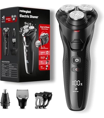 rategist Cordless Electric Razor for Men: 3-in-1 Shaver for Beard/ Nose/ Sideburns - IPX7 Waterproof Travel Kit - Turbo Speed & Precision Blades