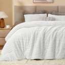 BEDELITE Fleece Queen Comforter Set -Super Soft & Warm Fluffy Bright White Bedding, Luxury Fuzzy Heavy Bed Set for Winter with 2 Pillow Cases