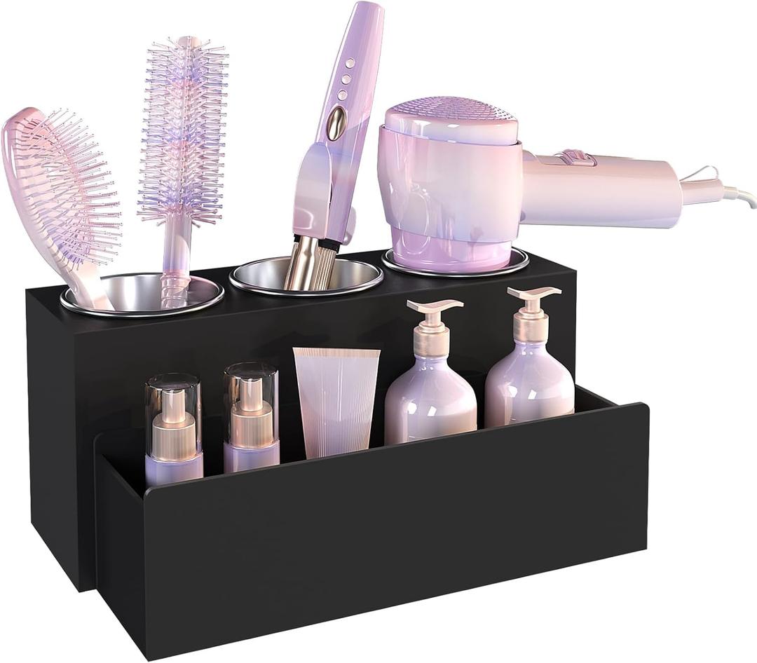 PITBVO Hair Tool Organizer, Removable Blow Dryer Holder for Bathroom, Hot Tools Organizer For Hair Dryer, Blow Dryer, Curling Iron, Hair Straightener, Bathroom Countertop Organizer, Matte Black