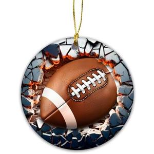 3D Sports Themed Christmas Decor - Football Break Through Ceramic Ornament, Family Christmas Football
