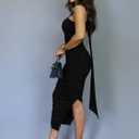 DAAWENXI Women's Sexy Sleeveless Ruched Slit Midi Dress Halter Mesh Bodycon Party Club Dresses