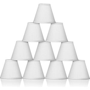 Macarrie 10 Pack Small Lamp Shade Barrel Fabric Lampshade Cover Clip on Table Floor Lamp Wall 3" x 6" x 5" Rustic Beige Linen Eyes Protected Appearance(White)