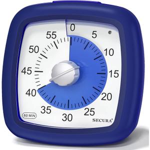 Secura 60-Minute Visual Timer, Silent Study Timer for Kids and Adults, Time Clocks, Time Management Countdown Timer for Teaching (Navy Blue & Navy Blue)