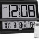 LFF Atomic Clock Large Display, Digital Wall Clock with Indoor Outdoor Temperature and Date, Wireless Outdoor Sensor, Digital Desk Alarm Clock Battery Operated for Bedroom, Easy to Read, Black