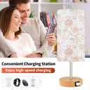 Lolikit Bedside Touch Lamp, Wood Small Table lamp with 2 USB Charging Ports & Flower Fabric Shade, 3-Way Dimmable Nightstand Lamps for Living Room Bedroom Office Reading Desk Home Dorm Pink