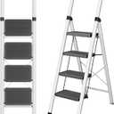 DIAMONDFORGE 4 Step Ladder, Folding Step Stool with Wide Anti-Slip Pedal, Soft Grip Handle & Non-Slip Feet, Sturdy Steel Ladder with 600 lbs Capacity for Home, Kitchen & Office, Black Grey