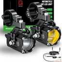 Kewig 60W Motorcycle Auxiliary LED Fog Light Driving Spotlights White/Amber Fog Light Kit with Switch Mount Brackets Wire Harness Switch Waterproof Offroad Work Lights for Motorcycle ATV Truck