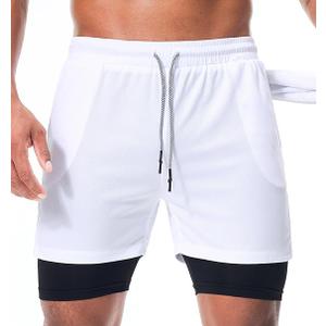 Sureio 6 Pcs Men's 2 in 1 Workout Running Shorts 5" Athletic Gym Shorts with Liner Quick Dry Shorts with Pockets Towel Loop (Large)