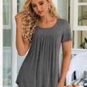 LONGYUAN Womens Tunic Tops 2026 Short Sleeve Shirts Summer Casual Tee Comfy Blouses (Gray, L)