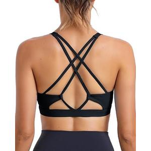 RUNNING GIRL Strappy Sports Bra for Women Sexy Crisscross Back Light Support Yoga Bra with Removable Cups (Medium, 2-jet Black)
