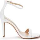 DREAM PAIRS Women's High Heels Flower Ankle Strap Stilettos Round Open Toe Dressy Sexy Sandals, Size 7.5, White/ Pat, KARRIE
