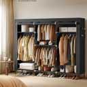 SONGMICS Portable Closet, Fabric Wardrobe, Clothes Rack with Shelves, Pockets, Large Capacity, 4 Hanging Rods, 74.4 x 17.7 x 70.9 Inches, Black URYG011BZ02
