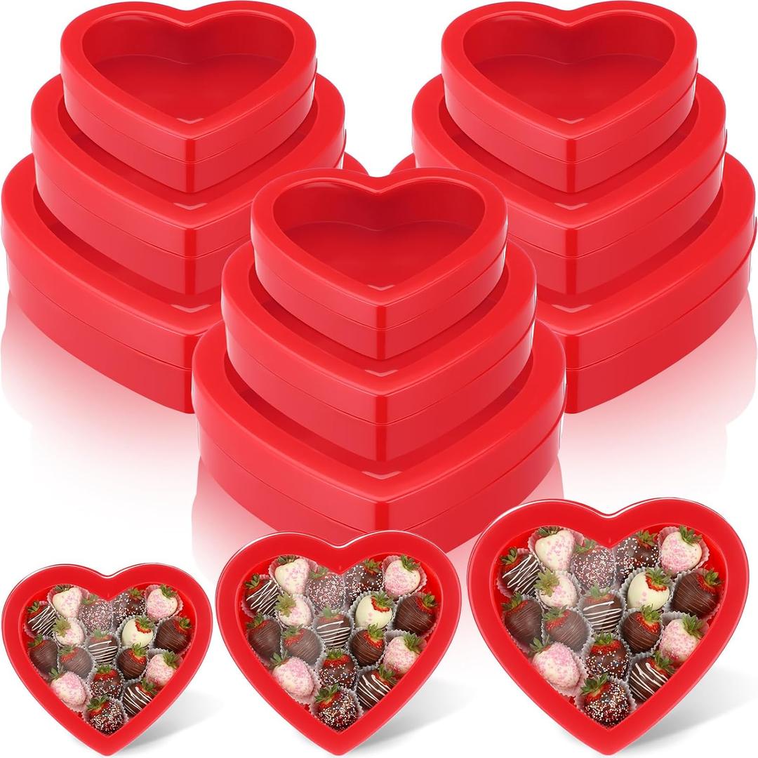 Wesiti 9 Pcs Small Heart Shaped Boxes with Window Valentine's Day Gift Boxes Plastic Heart Container Storage Holder for DIY Projects Presents Candy Snake Jewelry, 3 Size