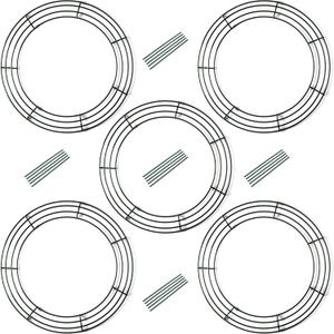 5-Pack 14 Inch Wire Wreath Frame Round Metal Wreath Form with Ring Design for DIY Crafts, Floral Projects, and Home Decor Dark Green Wire Frame for Christmas Holiday & Weddings