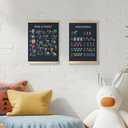 Nrleey Space Alphabet Numbers Wall Decor with Wooden Poster Hanger - Space Decor for Boys Room, ABC Alphabet Numbers Learning Wall Art Posters for Boys Bedroom Playroom, 12x16 Inch Set of 2