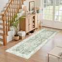 Madane Washable Runner Rug - 2x6 Rug Runners for Hallways 6 Foot Non Slip Vintage Kitchen Runner Rug Ultra-Thin Bathroom Runner Rugs Carpet Laundry Room Bedroom (2x6ft, Green/Ivory)