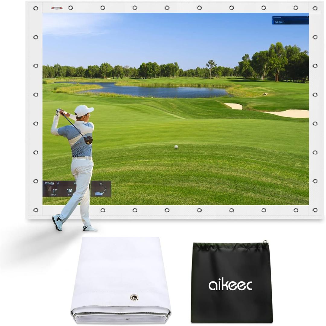 aikeec Golf Simulator Impact Screen: 7mm Thickened hScreen for Indoor/Home/Garage Training - Ultra Clear Impact Screen with 32 pcs Grommets Holes, (10 FT X 10 FT)