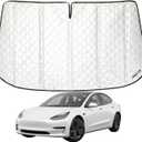 ROCCS Thickest Windshield Sun Shade fit for 2016-2025 Tesla Model Y, Diamond Foldable Front Window Sunshade Sun Visor Protector Blocks UV Rays Keep Your Car Cooler