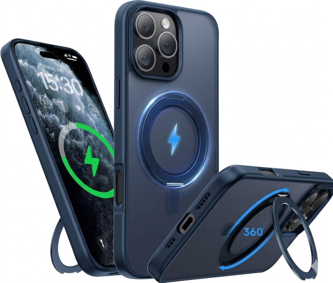 for iPhone 16 Pro Case 6.3-Inch with Magnetic 360° Ring Stand Compatible with MagSafe Frosted Matte Shockproof Protective Phone Cover 6.3" 2024, Blue