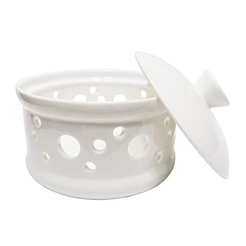 MaoYaMao Garlic Keeper with Lid,Ceramic Garlic Storage Container for Counter,White