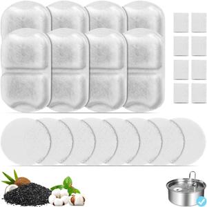 8 Set Dog Fountain Filter Replacement for 7L/230oz/1.8G Stainless Steel Dog Water Dispenser, YOIHABV Cat Fountain Filters, Triple Filtration Pet Water Filter, Replacement Filters and Sponges