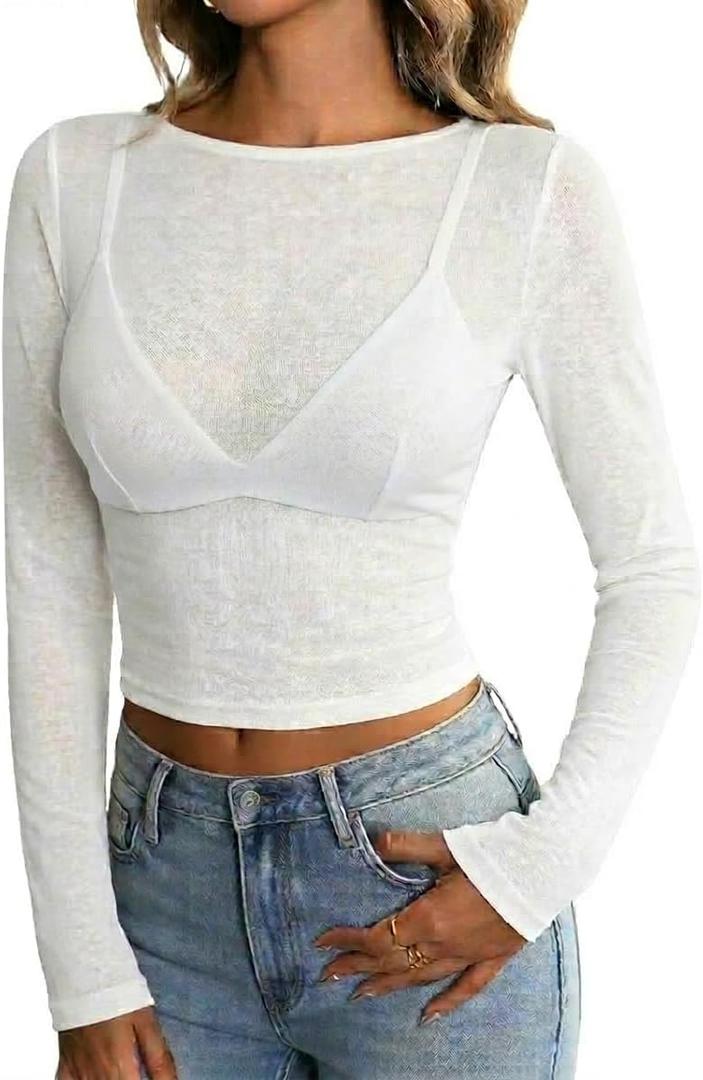 SOFIA'S CHOICE Women Asymmetric Ruched Long Sleeve T Shirt Crop Top Boat Neck Casual Fitted Tee Large (White, L)